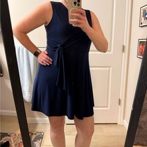 Chic Navy Sleeveless Faux Wrap Dress